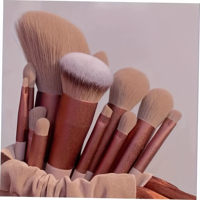 13pcss Makeup Brushes Makeup Kit, Foundation Brush Eyeshadow Brush Make Up Brushes Set (Reddish Brown, 13pcs Set) Birthday And Valentine'S Day Easter Gifts